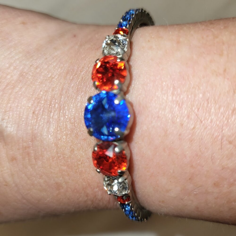 Women's Swarovski Orange, Blue, Clear Crystal Cuff Bracelet - Gators! - Picture 2 of 7